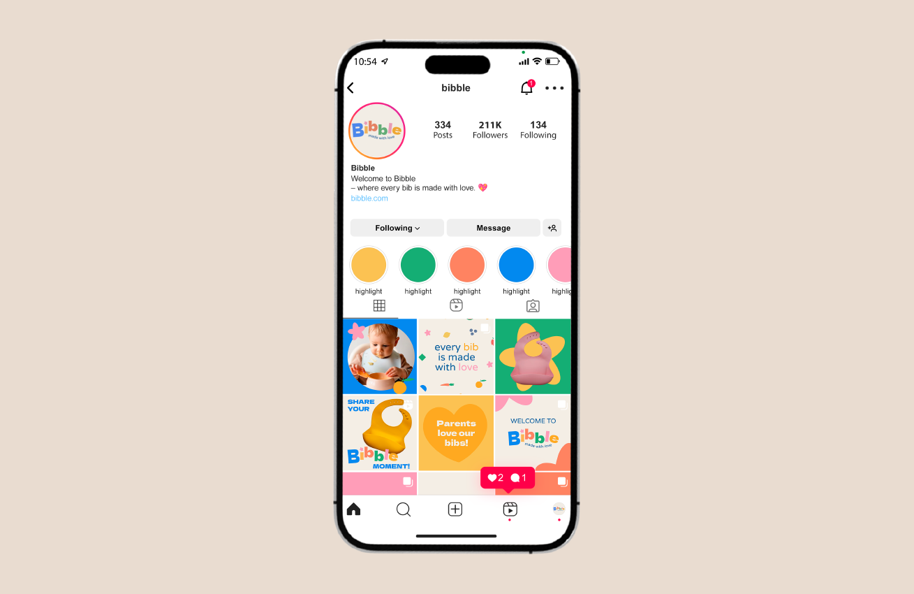 Social media design da marca de babetes para bebés, Bibble.