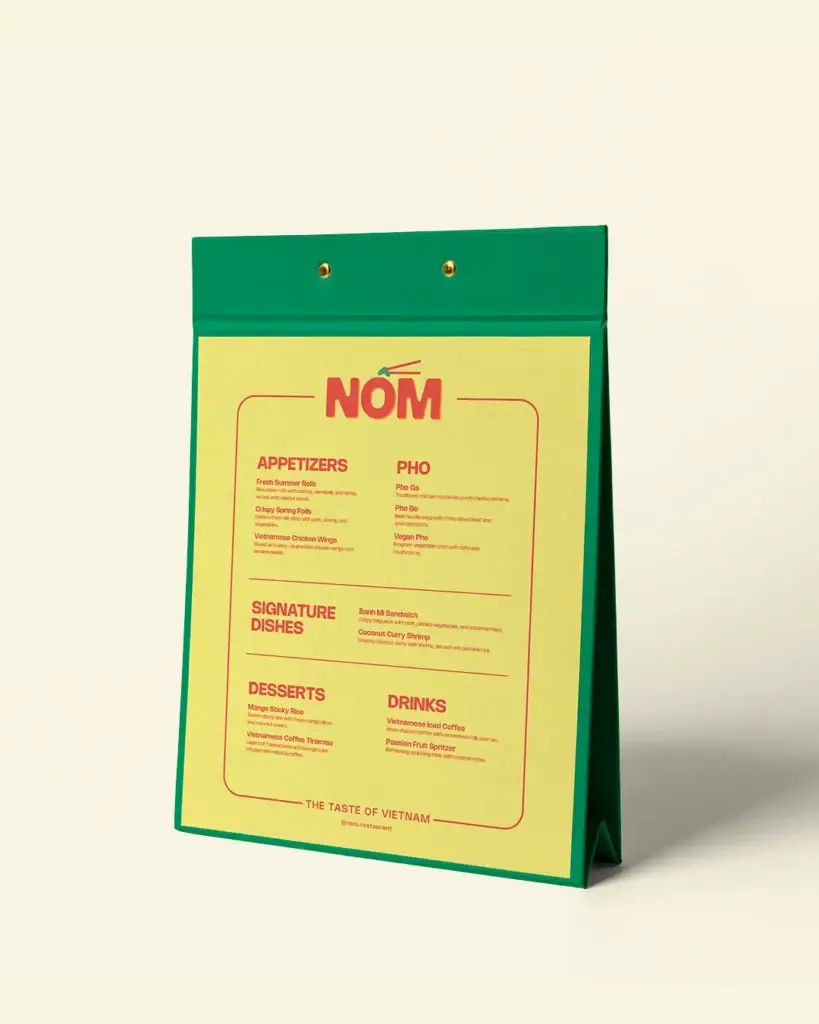 Menu design do restaurante vietnamita Nôm.