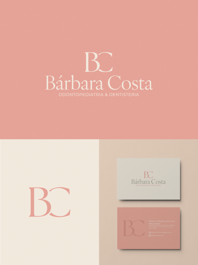 Identidade visual e branding desenvolvido para Bárbara Costa, médica dentista, com design elegante e profissional