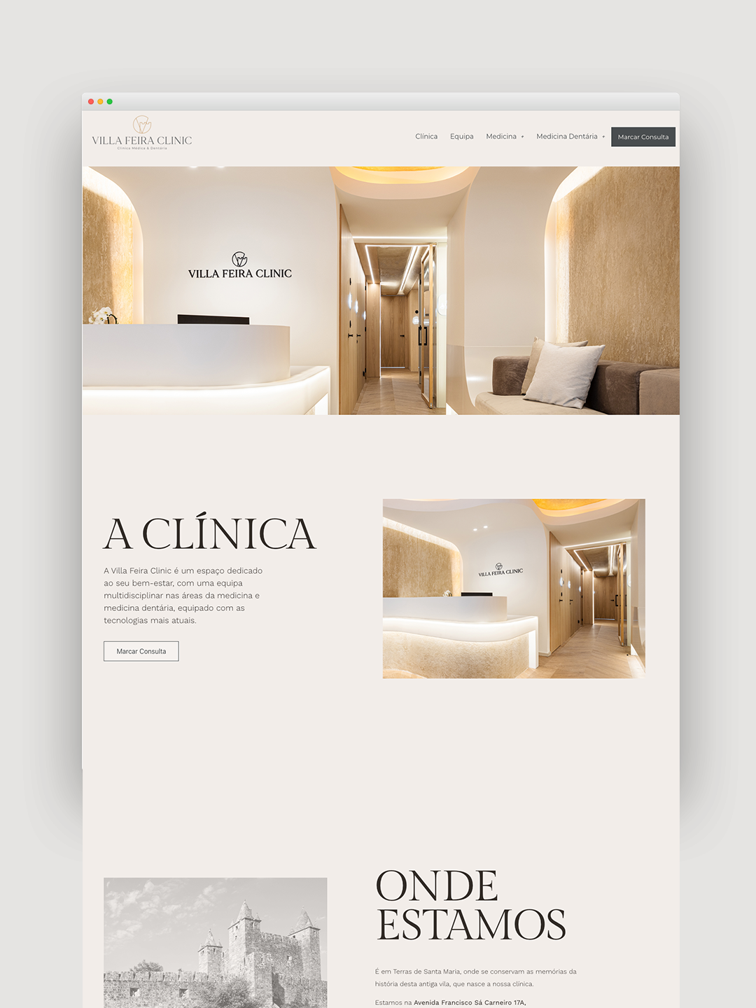 Website responsivo e funcional desenvolvido para Villa Feira Clinic, com layout moderno e navegação intuitiva