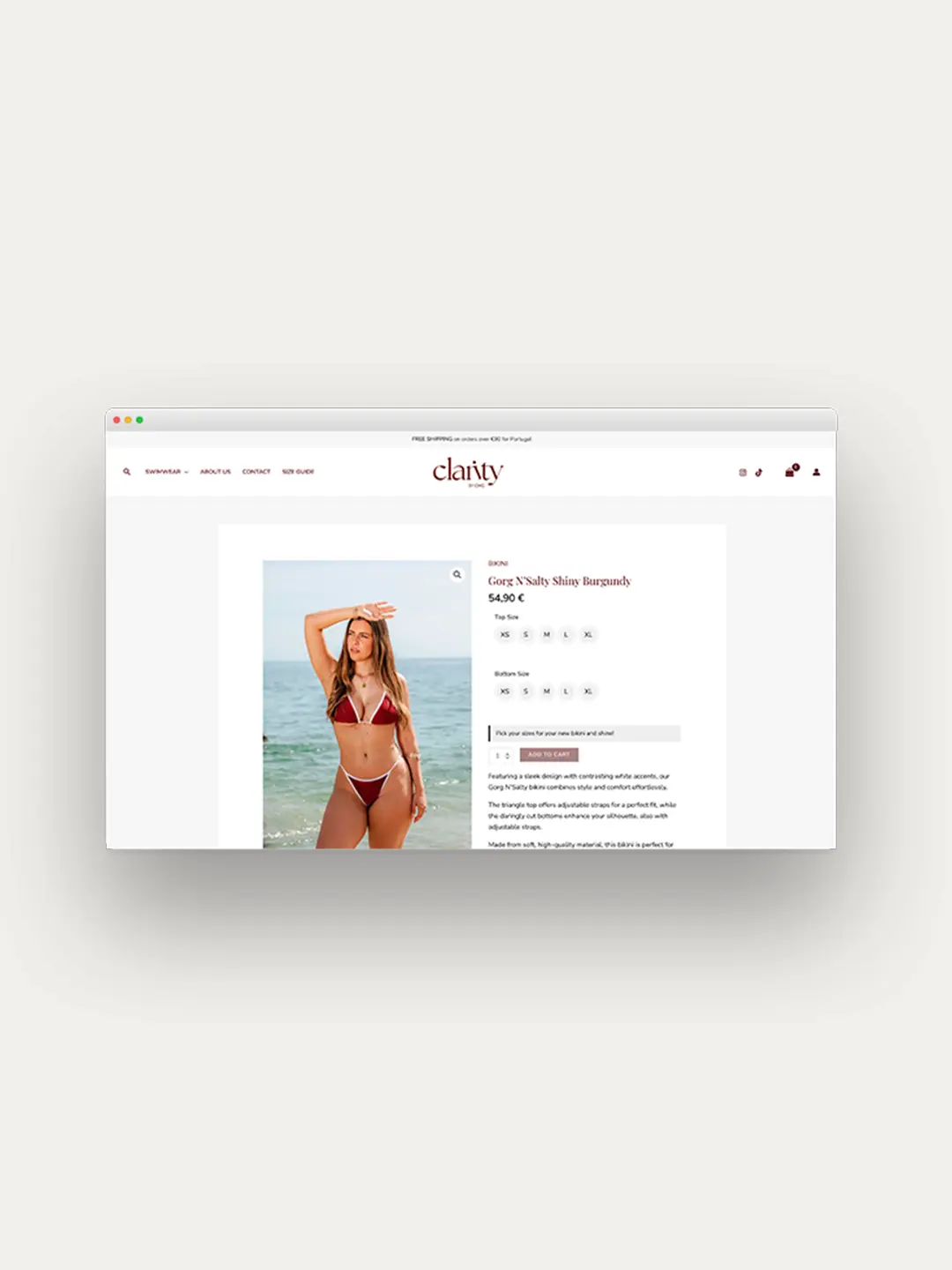 página de produto de swimwear Clarity by GMC
